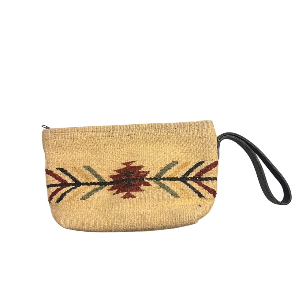 MZ Fair Trade Manos Zapotecas Wool Wristlet Bag Oaxaca Mexico Handmade Beige